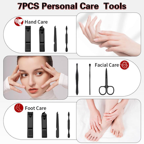 Manicure Kit Nail Clipper Set, Travel Nail Clippers for Men Women, Personal Care Grooming Kit Gifts for Family (Black)