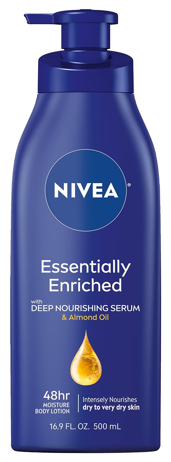 NIVEA Essentially Enriched Body Lotion 16.9 Fl Oz Pump Bottle for Dry Skin, 48-Hour Moisturizing with Deep Nourishing