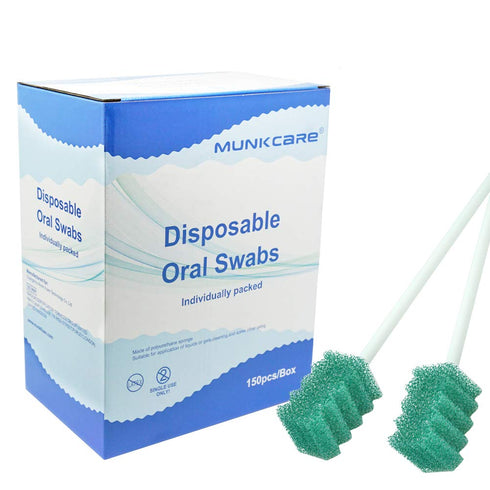 Disposable Dentifrice Treated Oral Care Sponge Swabs, Individual Wrapped, 150 Counts, Dark Green