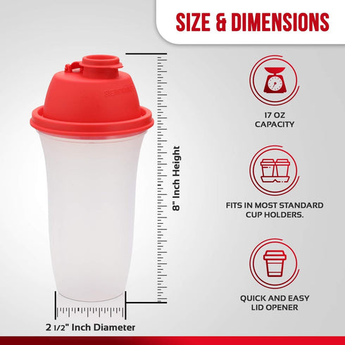 SIGNORA WARE Shaker Bottles | 17-Ounce Plastic Protein Shake Bottle for Meal Replacement Shakes, Smoothies, & More