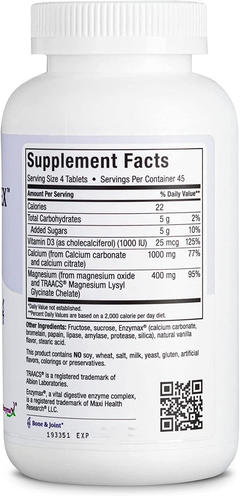 Maxi Health Chewable Calcium Complex - 1000 mg Calcium with Vitamin D3 (1000 IU) & Magnesium (400 mg) - 180 Count Chews