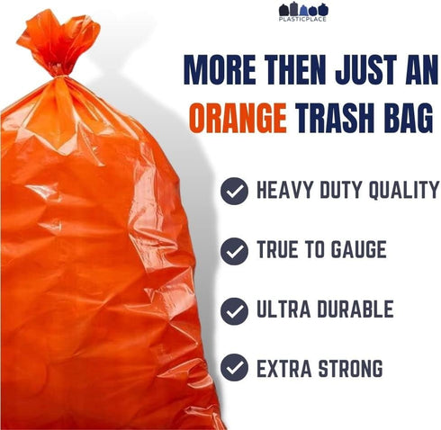 Plasticplace 55-60 Gallon Trash Bags, 1.2 Mil, Orange Heavy Duty Garbage Can Liners, 38” x 58” (50 Count)