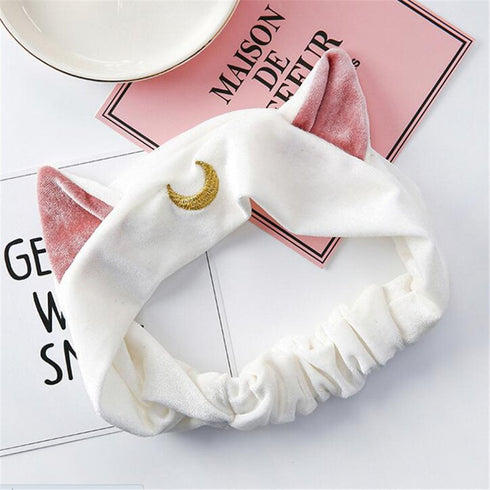 Ziper Usagi Moon Cute Cat Hairband Cosmetic Shower Headband (White)