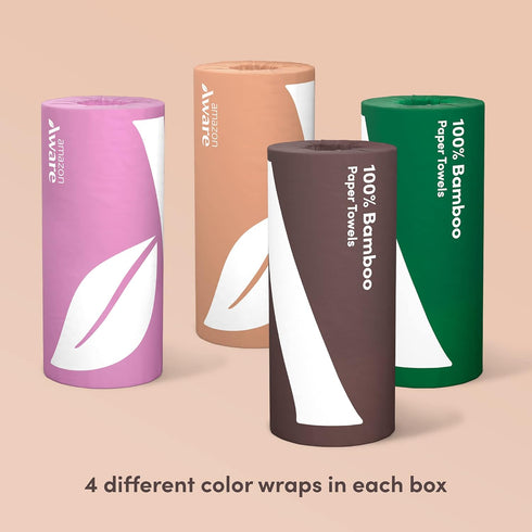 Amazon Aware 100% Bamboo Paper Towels, 6 Rolls, 2 Ply, FSC Certified, 150 Sheets, 900 Count, Plastic-Free, Multicolor