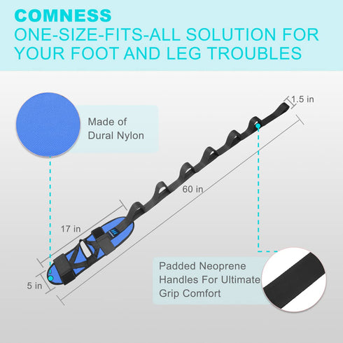 Foot and Calf Stretcher Stretching Strap for Plantar Fasciitis, Heel Spurs, Achilles Tendonitis, Yoga Strap - Blue