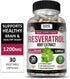 Kaya Naturals Resveratrol Capsules - Anti Aging Supplement with Antioxidants & Brain Support - 30 Veggie Capsules