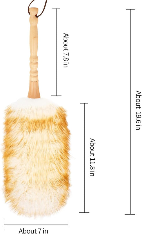 Lambswool Duster, 19.6 inches Long, Solid Wooden Handle, Flexible Head, Natural Feathers for Cleaning Wall, Desk