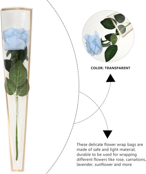 KAJNBN 50 Packaging Pcs Single Bloom Bouquet Wrap Sleeve Flower Bags for Fresh Roses and Carnations Party Wrapping