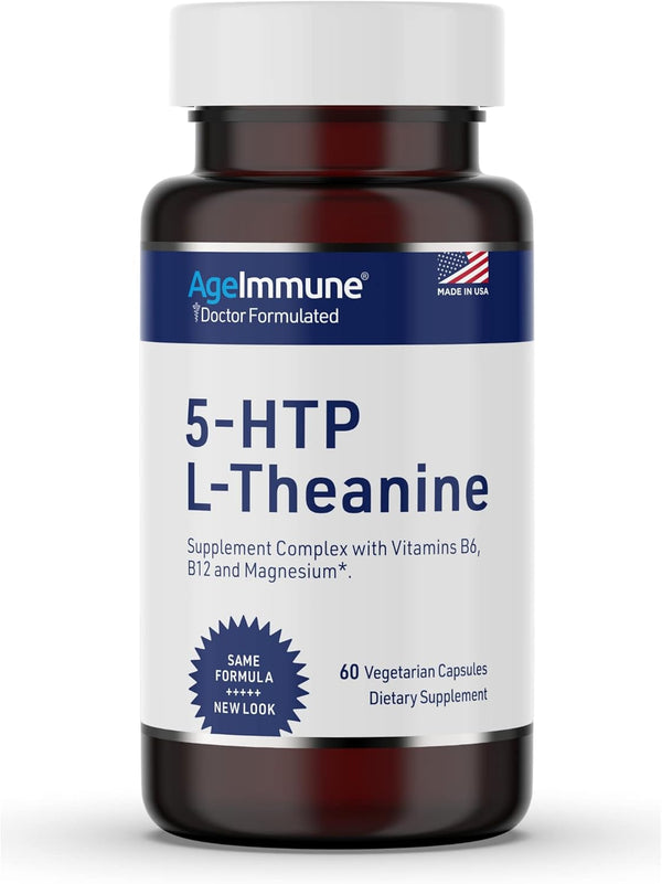 5-HTP Formula for Stress Relief - Relaxation Support for Teens and Adults with 5-HTP, L-Theanine, Vitamin B6, 60