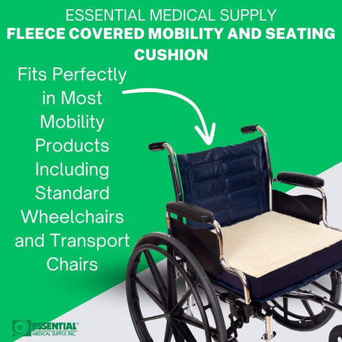 18 16 3 Essential Medical Supply Fleece Covered Mobility and Comfort Seat Cushion - Comfortable Wheelchair Seat