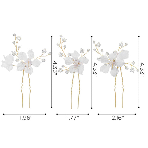 SWEETV 3Pcs Bridal Hair Pins, White Flower Hair Pieces Wedding Side Combs Accessories for Bridesmaids