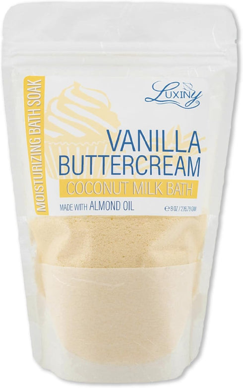 Vegan Milk Bath Soak - Moisturizing Coconut Milk Powder & Sweet Almond Oil for Relaxing Soak (8 oz. Vanilla Buttercream)