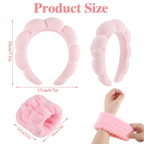 Sponge Spa Headband for Women, Makeup Headband and Wrist Washband Set Pink Skincare Facial Headband for Face Washing, Mother's Day, Teen Girl Gifts Trendy Stuff