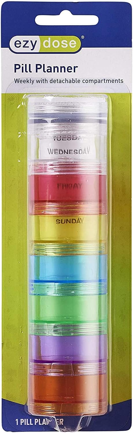 Ezy Dose Weekly Stackable Pill Organizer and Planner, 7 Compartments, Stack and Screw Together