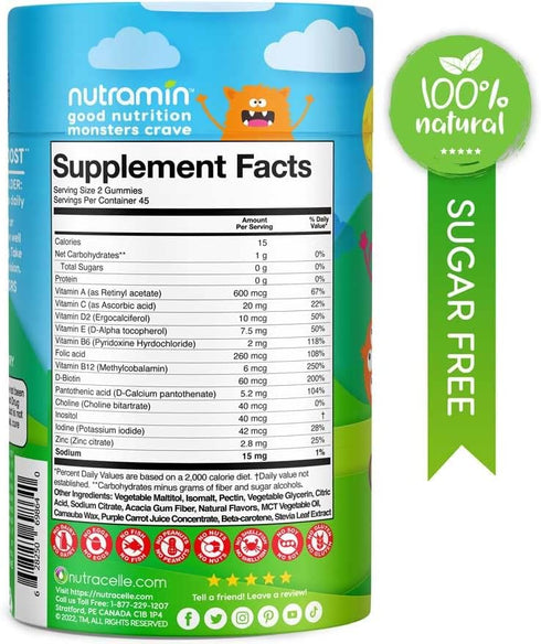 Nutracelle NUTRAMIN Sugar-Free Vegan Gummy Multivitamins for Kids, 90 Count Bottle