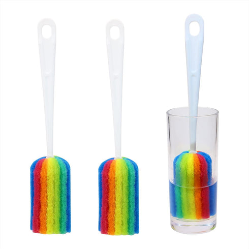 3PCS Cleaning Bottle Sponge Brush with Long Handle, Scrub Brushes for Kitchen Cleaning Glasses & Mugs (Color Random)