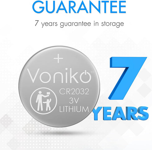 Voniko CR2032 3V 6 Pack 7 Lithium Batteries for Child Safety, Compatible with AirTag, Key Fobs, Thermometers, Scales