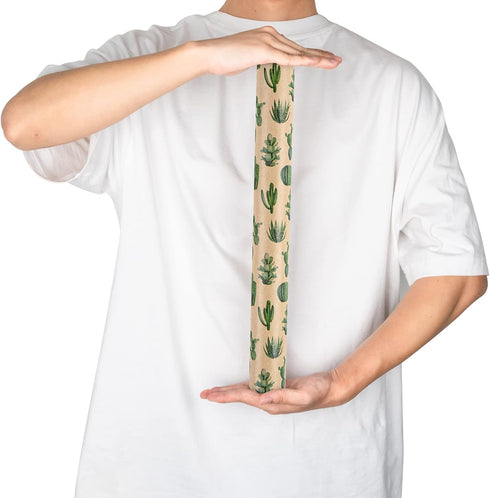 RUSPEPA Kraft Wrapping Paper Roll, Mini Roll, Cactus Design for All Occasions, 17 Inches X 32.8 Feet