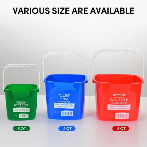 Matthew 3 Quart Red&Green&Blue Cleaning Bucket Set of 3, Built-In Spout w/Handle, Includes 3 Microfiber Cloths