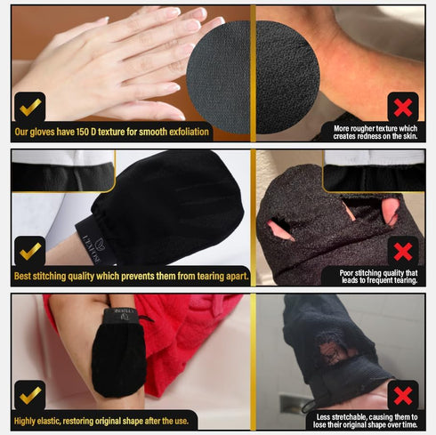 L'Exfose Kessa Hammam Deep Exfoliating Glove, 2pc Korean Mitt for Dead Skin Remover and Self-Tanning