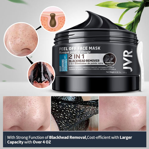 JVR Peel Off Face Mask, Blackhead Remover for Men, Charcoal Facial Mask, 4.23 OZ