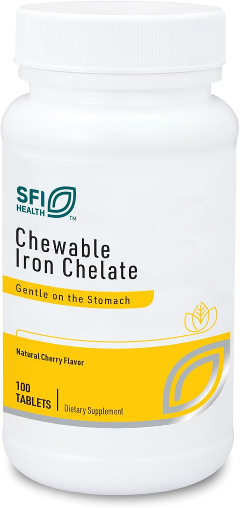Klaire Labs Chewable Iron Chelate, 30mg Elemental Iron, Natural Cherry Flavor, 100 Tablets, Easy on The Stomach &