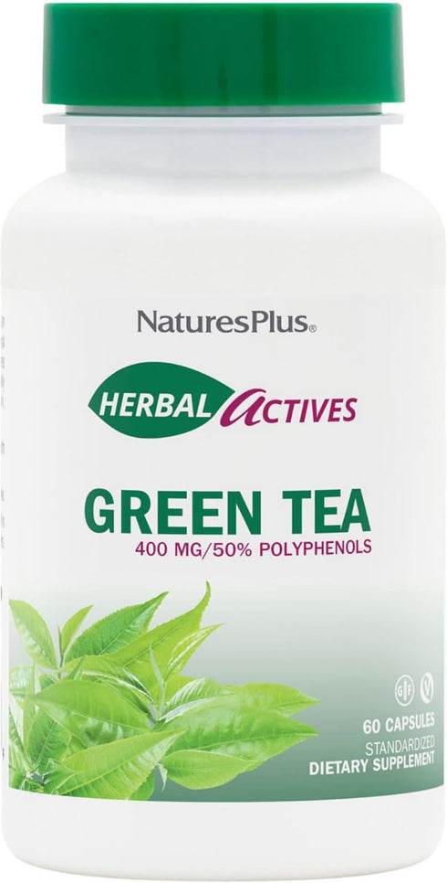 NaturesPlus Herbal Actives Green Tea - 60 Capsules - Non-GMO, Vegan, Gluten Free, 60 Servings