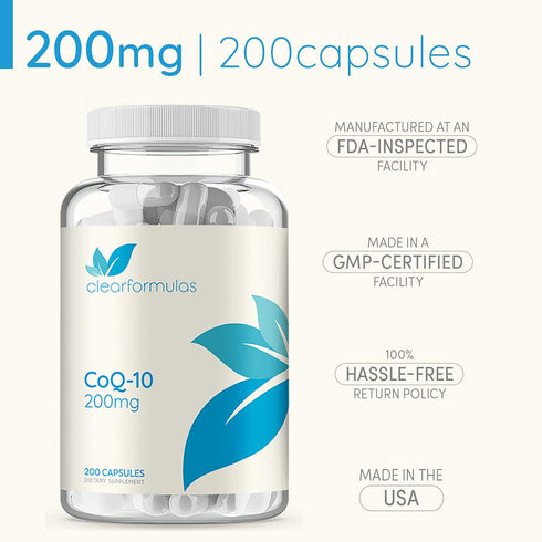 ClearFormulas Pure CoQ10 200mg, 200 Capsules (2 Pack), Quick Absorption, Non-GMO