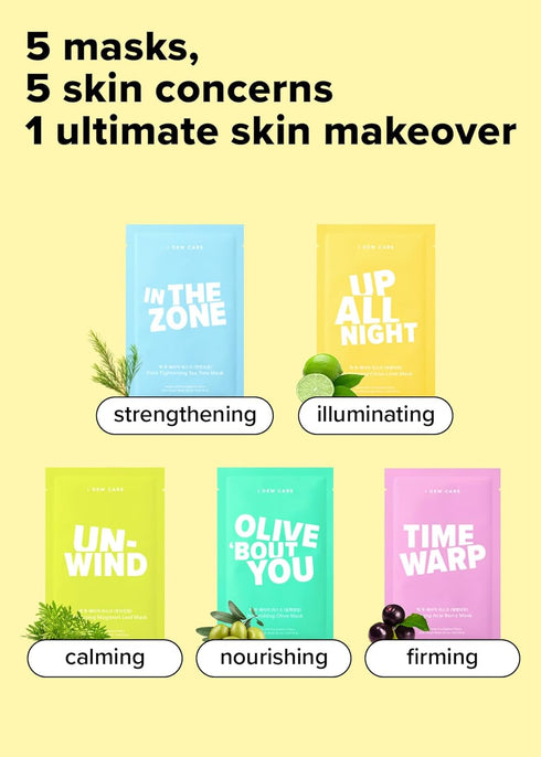 I DEW CARE Sheet Mask Pack - Let's Do This Sheet | 5-Day Skin Makeover with Vitamin B3, Olive Extract (5 ea)