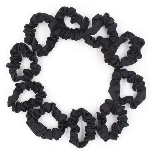 Set of 24 Black Satin Hair Scrunchies for Women, Elastic Hair Ties, Small Hair Bobbles, Fabric Hair Bands, Ponytail