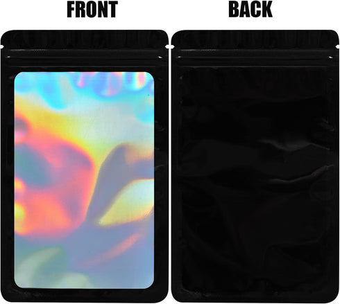 100-Pack 5×8 Inch Mylar Bags with Clear Window, Holographic Resealable Packaging Zip Bag for Small Business Supplies