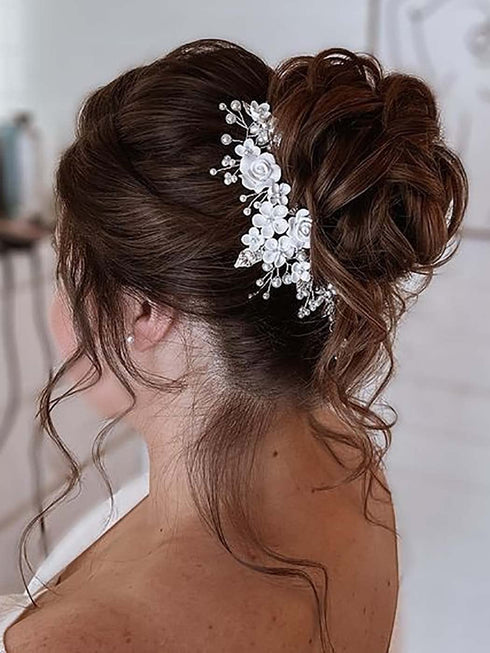 Unicra Flower Bride Wedding Hair Vine, Pearl Bridal Hair Piece for Women and Girls, 9 inches