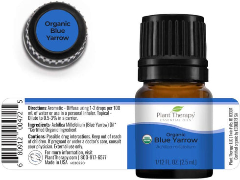Plant Therapy Organic Blue Yarrow Essential Oil 2.5 ml (1/12 oz) 100% Pure, Therapeutic Grade