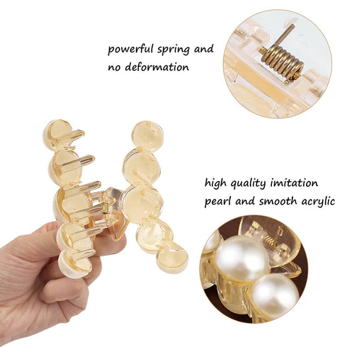 Mehayi 4 PCS Large Pearl Hair Claw Clips, Fashion Hair Accessories for Women Girls, Styling Tools for Party Wedding