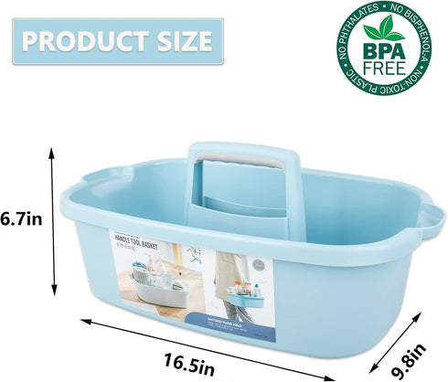 Large Portable Cleaning Supplies Caddy, Shower Basket Organizer with Handle, Plastic Bucket for Bathroom, Blue
