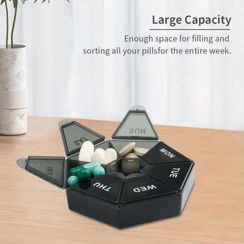 Pill Organizer 2 Pack, Weekly 7 Day Small Case for Medicine, 1 Time a Day Container, Travel Holder (Black)