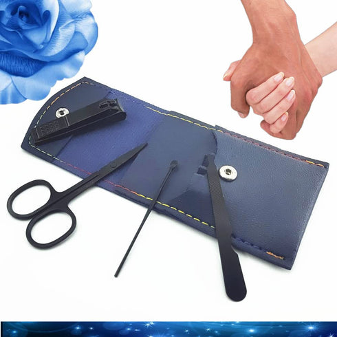 Professional Men/Women Manicure Set, 4PCS Nail Clippers Kit, Stainless Steel Grooming Tools, PU Leather Travel Case