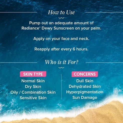 Radiance+ Dewy Face Sunscreen with SPF 50+ & PA+++ | Broad Spectrum Protection & No White Cast, 1.76 Oz/50g