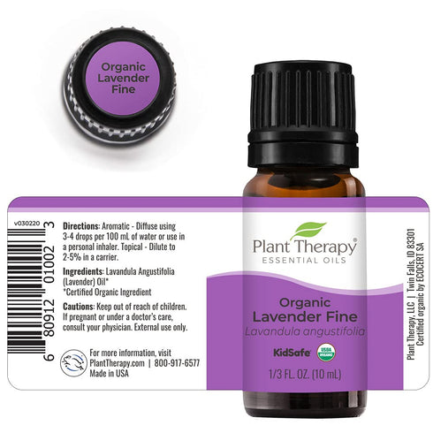 Plant Therapy Organic Lavender Fine 10 mL (1/3 oz) - 100% Pure USDA Certified, Therapeutic Grade