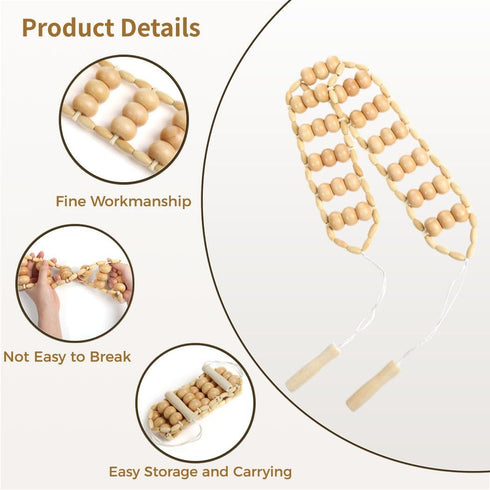 Kronabelle 2Pcs Wooden Massage Roller & Rope Manual Back And Full Body Massager