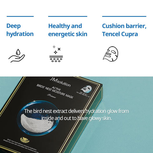 JMsolution Active Birds' Nest Moisture Mask, Korean Skincare Facial Mask, Collagen 10 Sheets