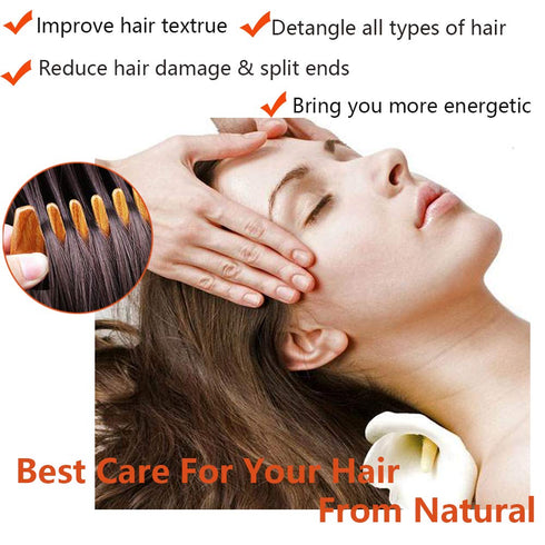 Natural Wood Wide Tooth Hair Comb, Green Sandalwood Hair Pick for Men and Women with Free Storage Pouch