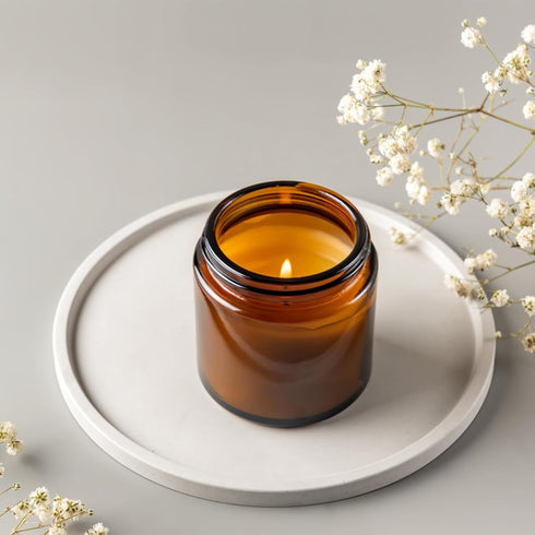 Keketin 8 oz Amber Glass Jars, 16 Pack Empty Cosmetic Containers with Black Lids, Refillable Round Cream Jars for Travel
