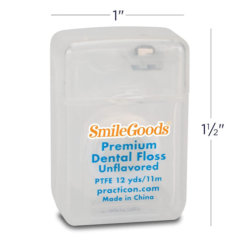 Practicon SmileGoods Premium Unflavored PTFE Dental Floss, 12 Yard Mini Sample Size for Giveaways, Travel, Kids,