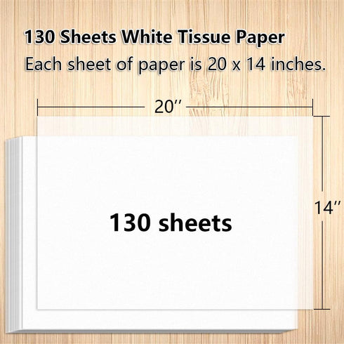 130 Sheets 20"x14" White Wrapping Tissue Paper Bulk for Gift Bags, Christmas, Weddings, Birthday Party Decoration