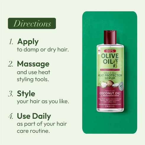 ORS Olive Oil Heat Protection Hair Serum, 6 Ounces, Infused with Coconut Oil