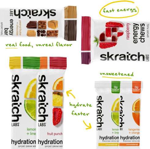 SKRATCH LABS Sample Pack, Sport Hydration Drink Mix, Energy Chews, Recovery Drink Mix, Low Sugar, Gluten Free