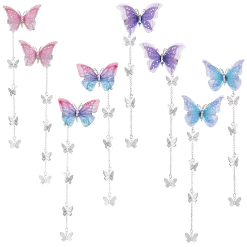 PAGOW 8pcs Cute Butterfly Hair Tassel Clips, Alligator Barrettes for Women Girl (Blue Purple Pink)