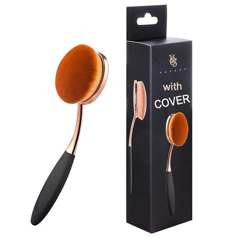 Large Rose Gold Foundation Contour Round Toothbrush - Dust Free Oval Makeup Brushes with Sponge Cleaner