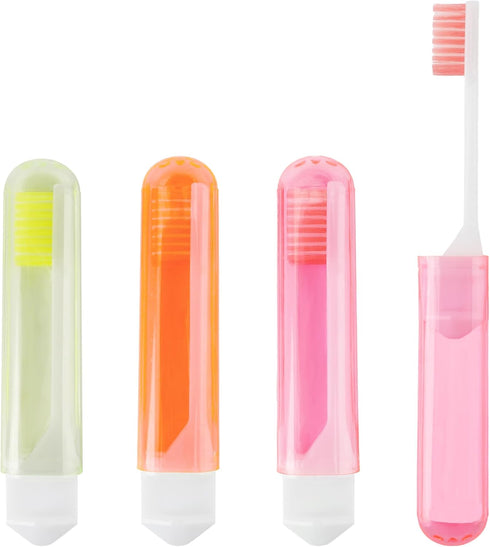 Travel Toothbrush Set, 3PCS Mini Soft Portable Toothbrush with Cover, Individually Wrapped, Orange, Yellow, Pink